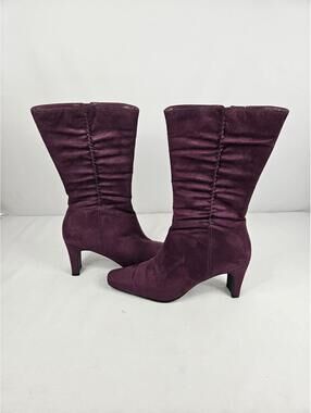 DaneXX Purple Faux-Suede Mid Calf Boots w/Pointed Toe-Vintage-Women's Size 7-Y2K